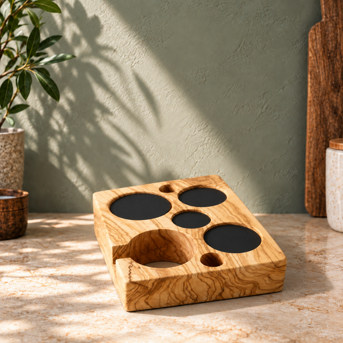 Handcrafted Wood Barista Station — All-in-One Portafilter Stand & Tool Organizer