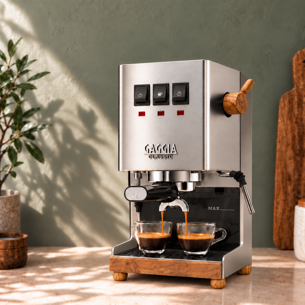 Gaggia Classic Wood Trio Bundle, olive wood