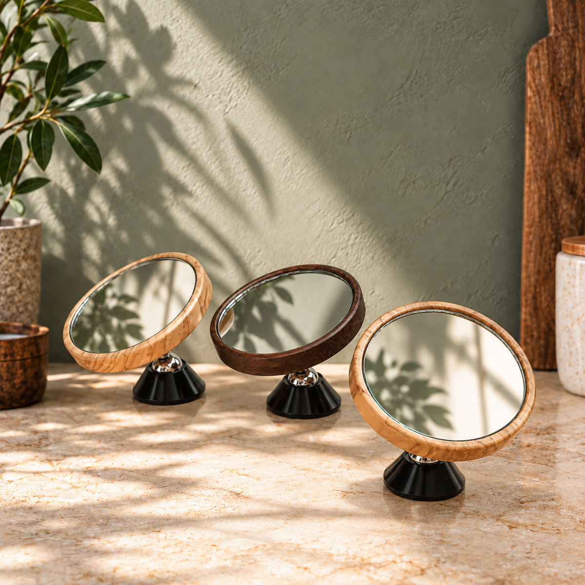 Handcrafted Wood Espresso Shot Mirror with Adjustable Ball Joint